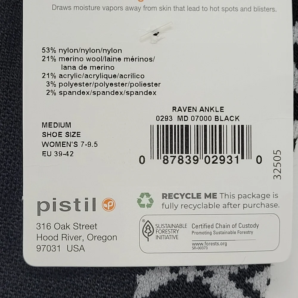 Pistil Socks Raven Ankle Black Scandi Print Wool Blend Womens Size Medium NEW